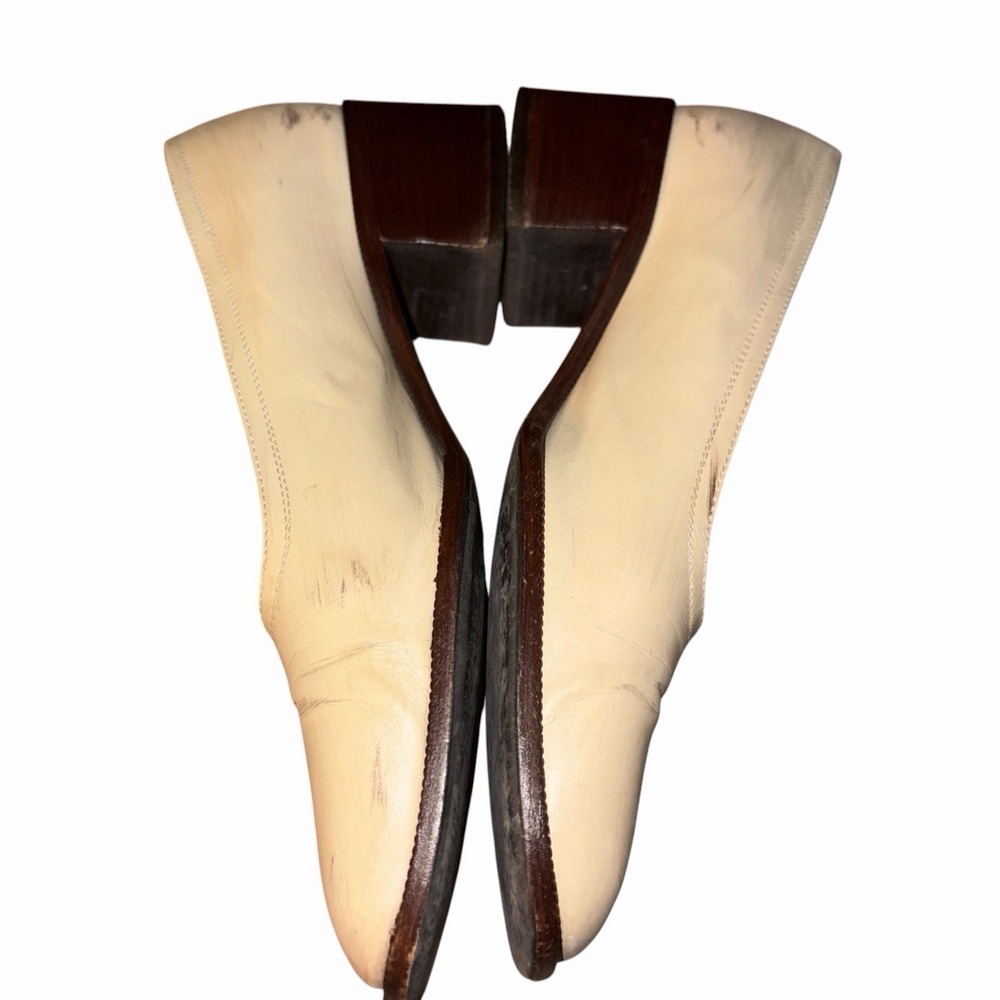 Vtg Bruno Magli Bologna Italy Cream Leather Square Toe Block Heel Sz 7.5 B - Picture 3 of 6